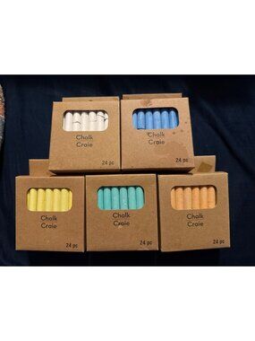 5 boxes Colored Chalk Set 24 Pc In Cardboard Box - Blue White Yellow Orange Gree